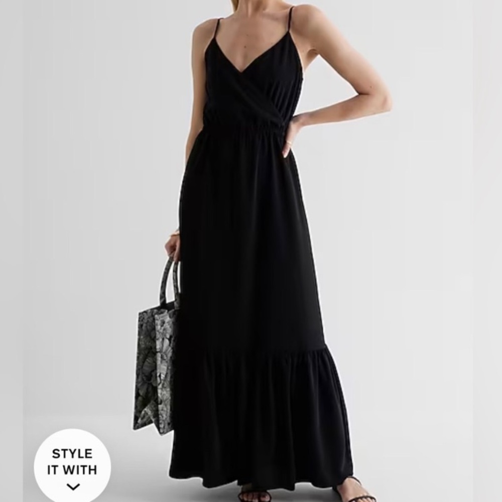 Express satin wrap tiered Black Maxi Dress